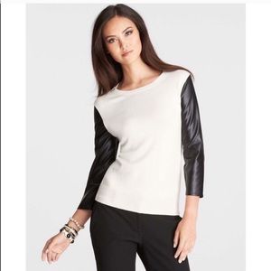 Faux leather sleeve sweater